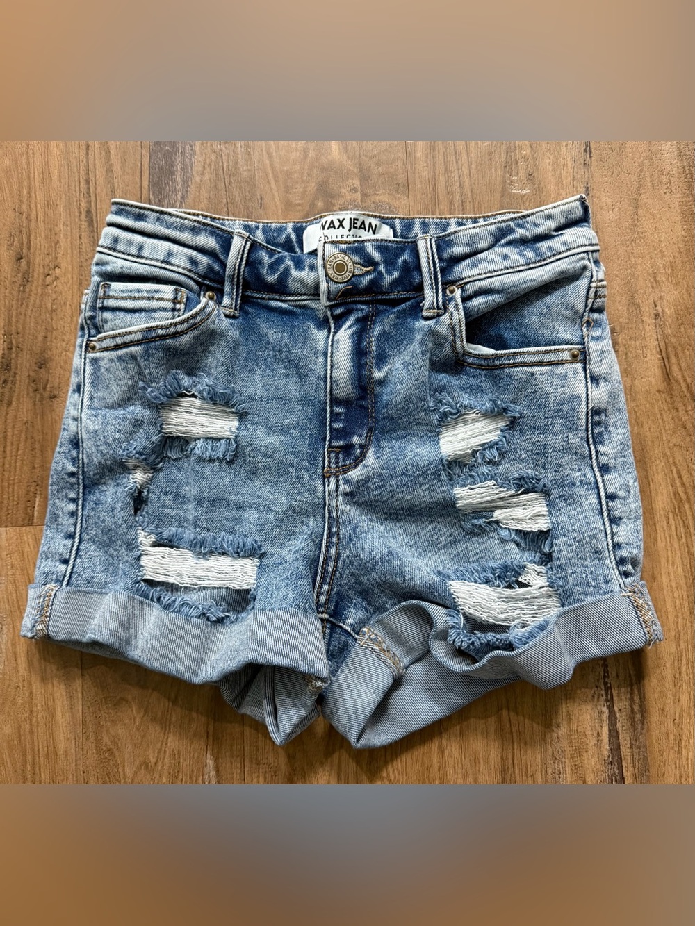 Wax Jean Blue Wash Distressed Shreds Women's Casual Western Cowgirl Denim Short